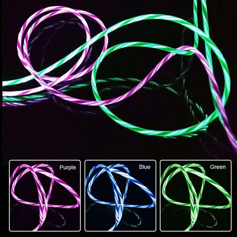 GlowCharge 3-in-1 LED fast charging cable with USB-C, Lightning, and Micro USB connectors.