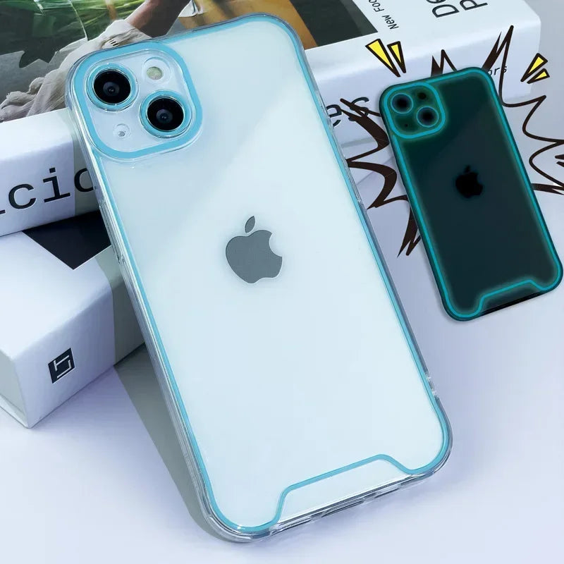 GlowShield luminous clear shockproof silicone phone case for iPhone with transparent glow-in-the-dark design.