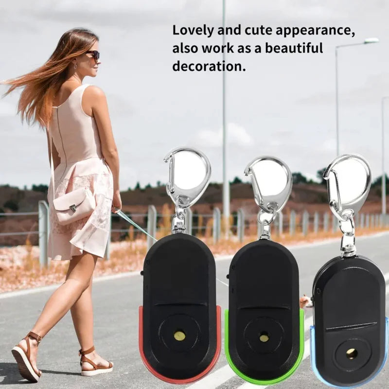 SmartFind anti-lost car key finder with whistle activation, loud beep, and built-in LED flashlight.
