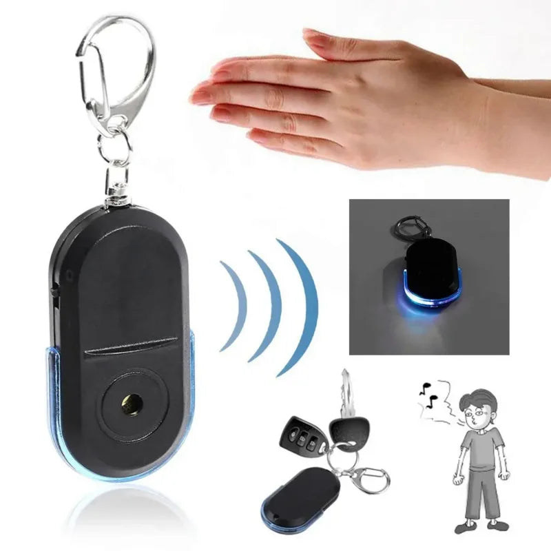 SmartFind anti-lost car key finder with whistle activation, loud beep, and built-in LED flashlight.