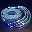 GlowCharge 3-in-1 LED fast charging cable with USB-C, Lightning, and Micro USB connectors.