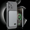 Ultra-thin magnetic wireless power bank with LED display for iPhone, Samsung, and AirPods.