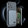 Ultra-thin magnetic wireless power bank with LED display for iPhone, Samsung, and AirPods.