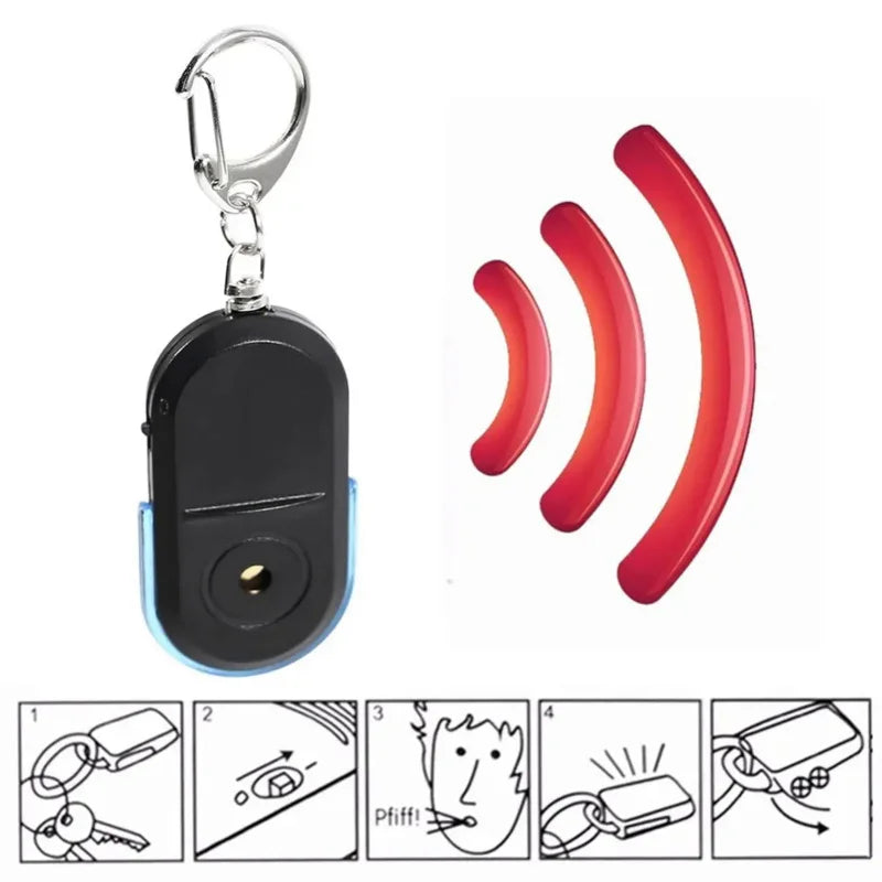 SmartFind anti-lost car key finder with whistle activation, loud beep, and built-in LED flashlight.
