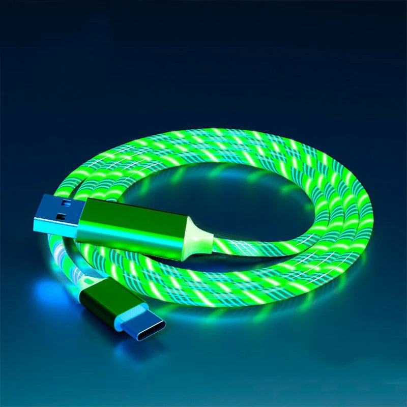 GlowCharge 3-in-1 LED fast charging cable with USB-C, Lightning, and Micro USB connectors.