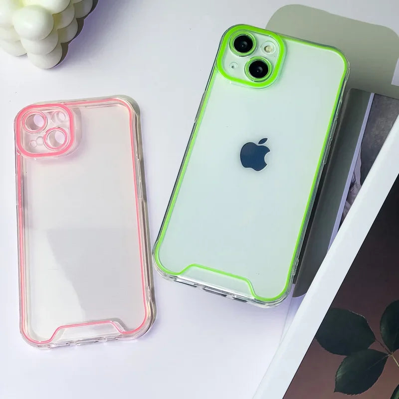 GlowShield luminous clear shockproof silicone phone case for iPhone with transparent glow-in-the-dark design.