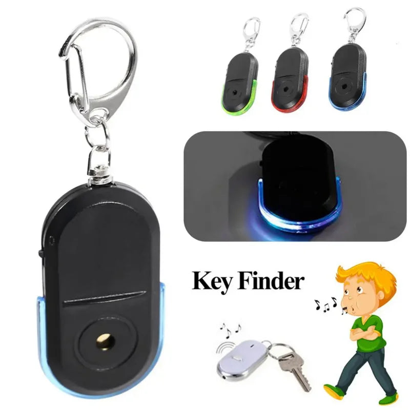 SmartFind anti-lost car key finder with whistle activation, loud beep, and built-in LED flashlight.